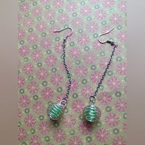 Silver and Green Dangle Earrings